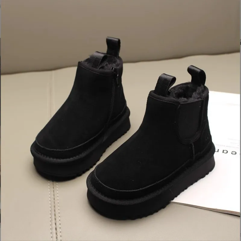2025 Winter New Children's Snow Boots Baby Cotton Shoes Boys' Short Boots Girls' Thick Velvet Warmth Size 26-37