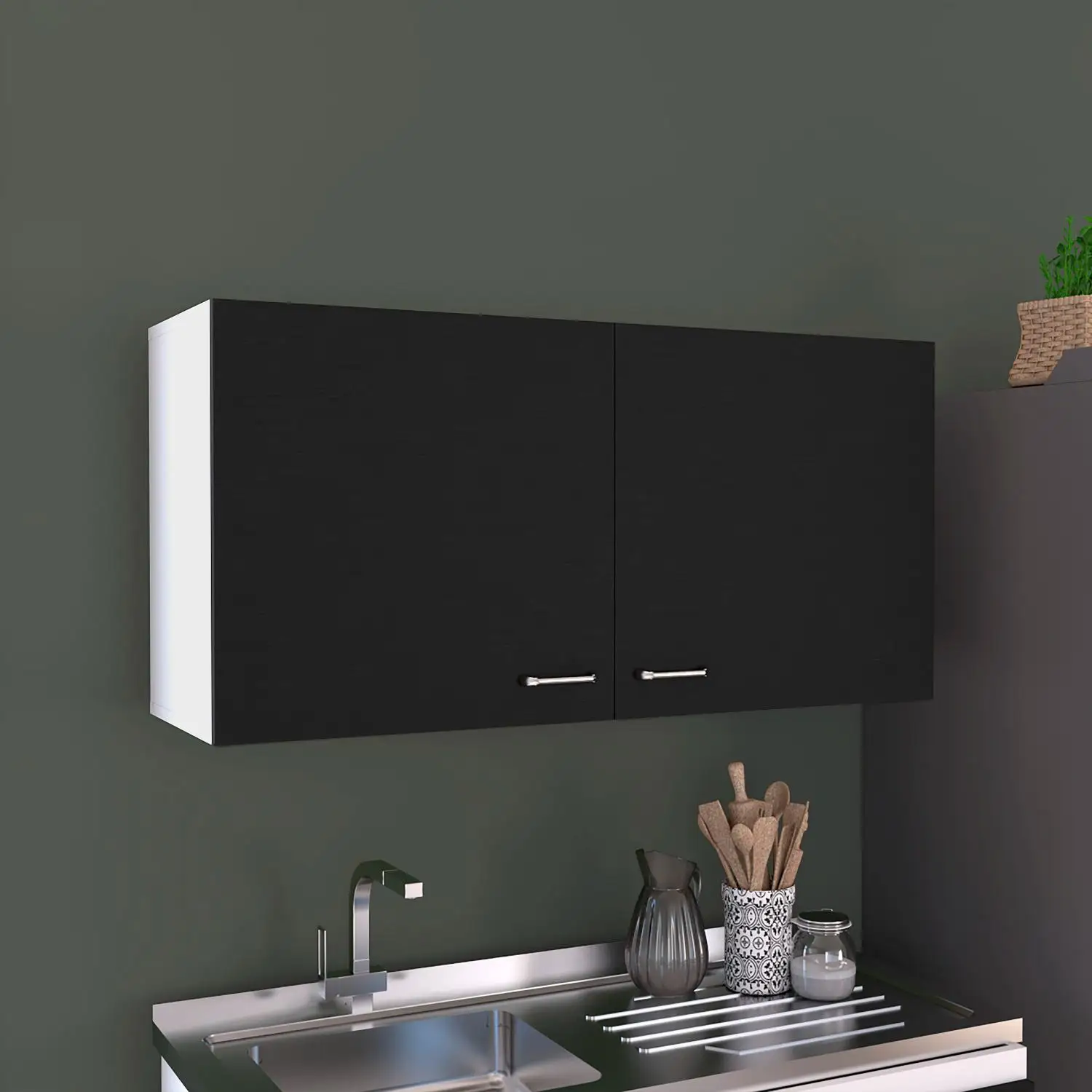 Napoles 39" W Double Door Wall Cabinet White - Black