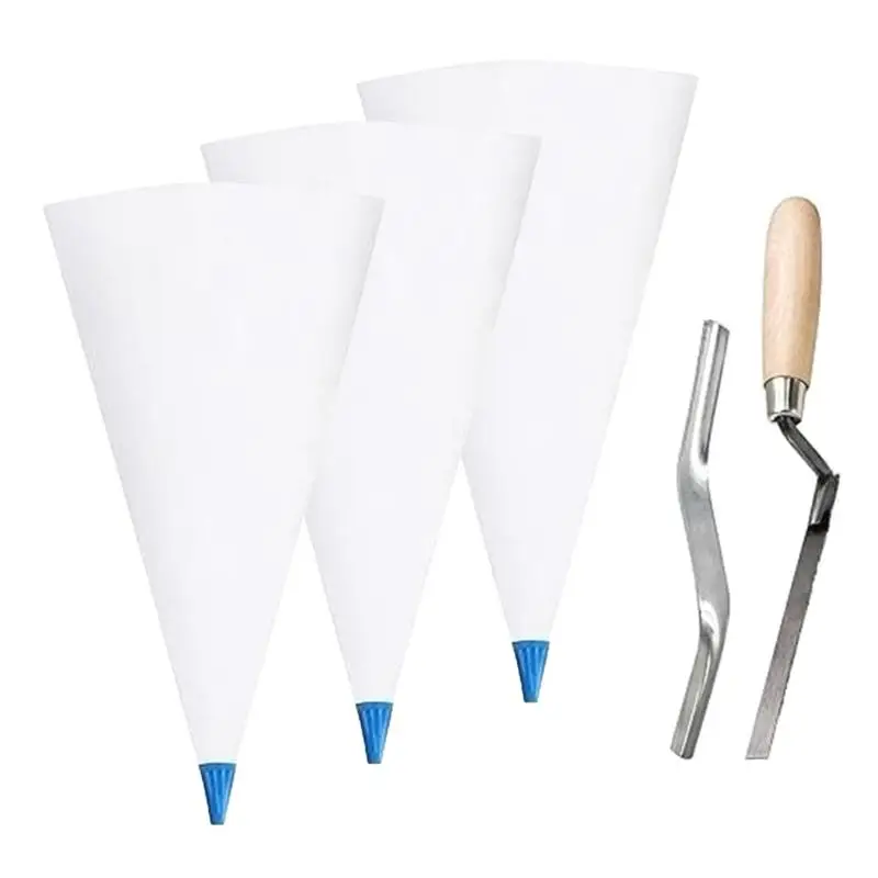 Portable Grout Sealers Piping Bags Set With Brick Jointer and Tuck Pointers for Tile Installation PVC Masonry Tool