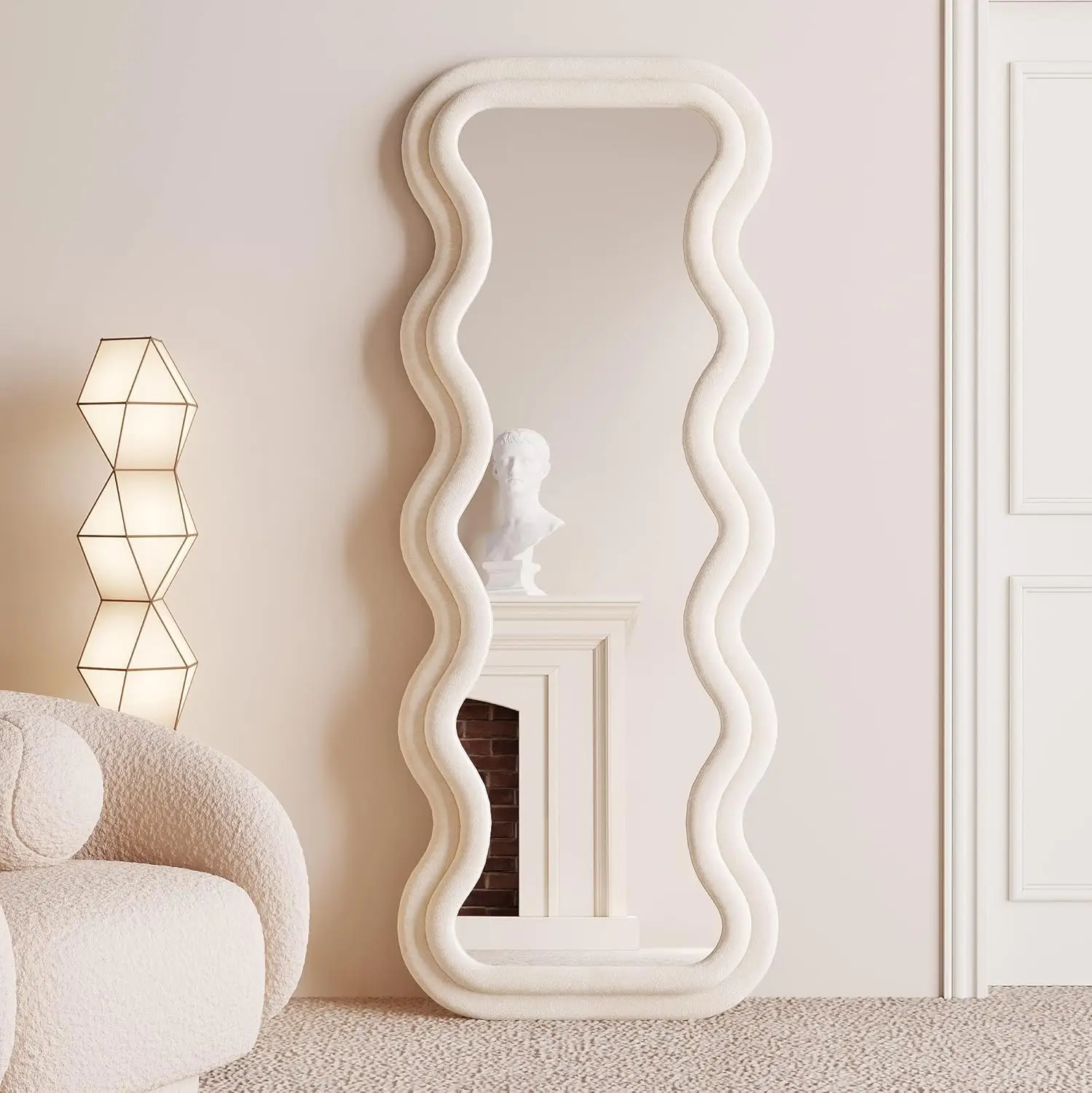 Full Length Mirror 63"x24", Irregular Wavy Mirror, Arched Floor Mirror, Wall Mirror Standing Hanging or Leaning Agains