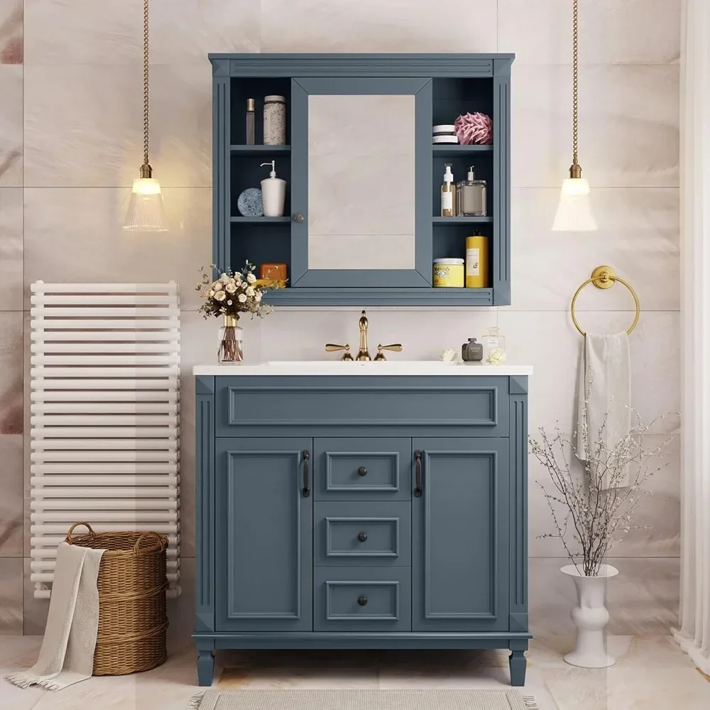 36” Bathroom Vanity with Sink, 36 inch Bathroom Vanity Cabinet with Matching Mirror Medicine Cabinet, Bathroom Storage Cabinet