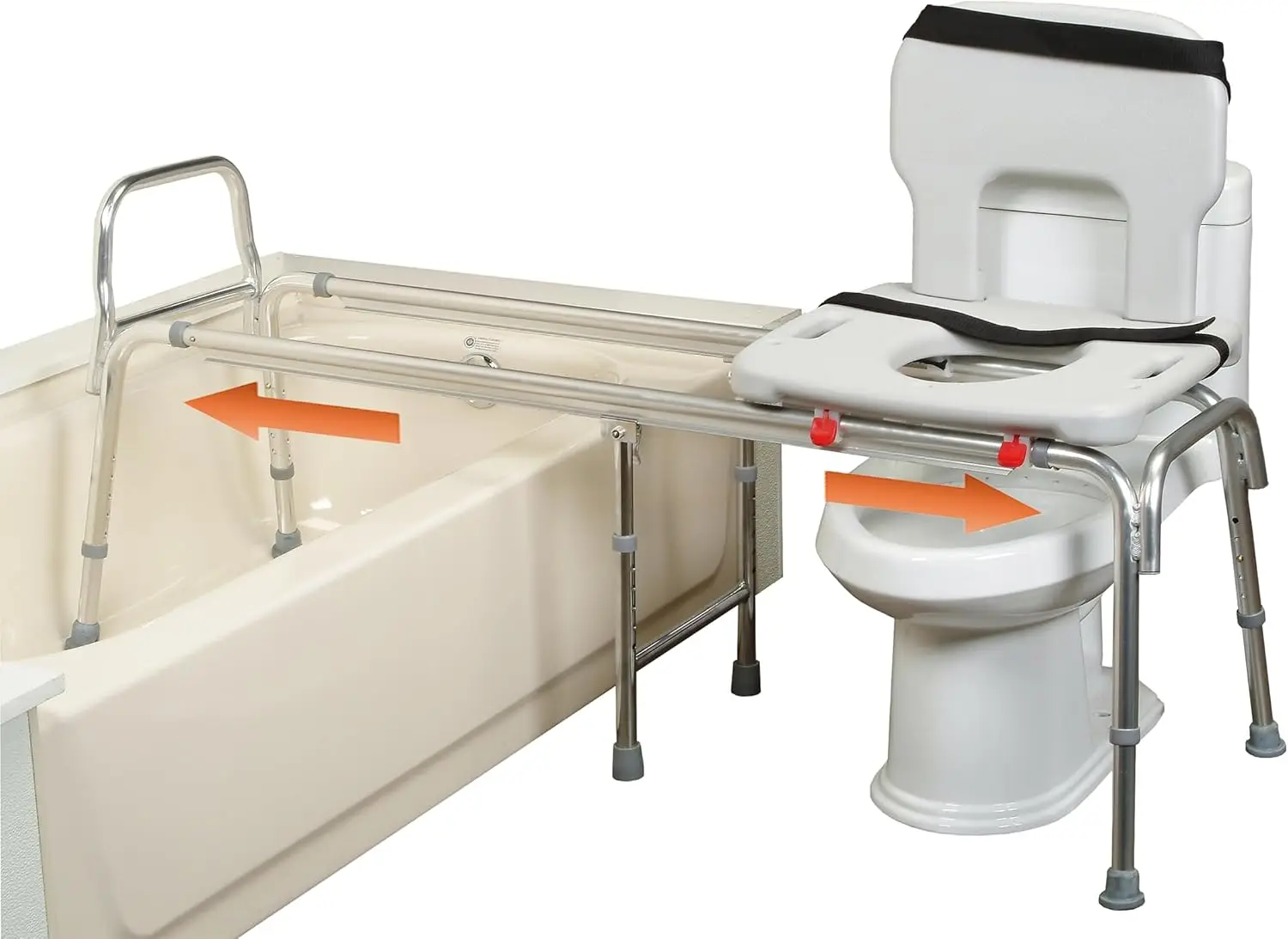 Health Supplies Toilet-to-Tub Sliding Transfer Bench and Shower Chair (XX Long) 77993 - Sliding system, Multiple Safety Fe
