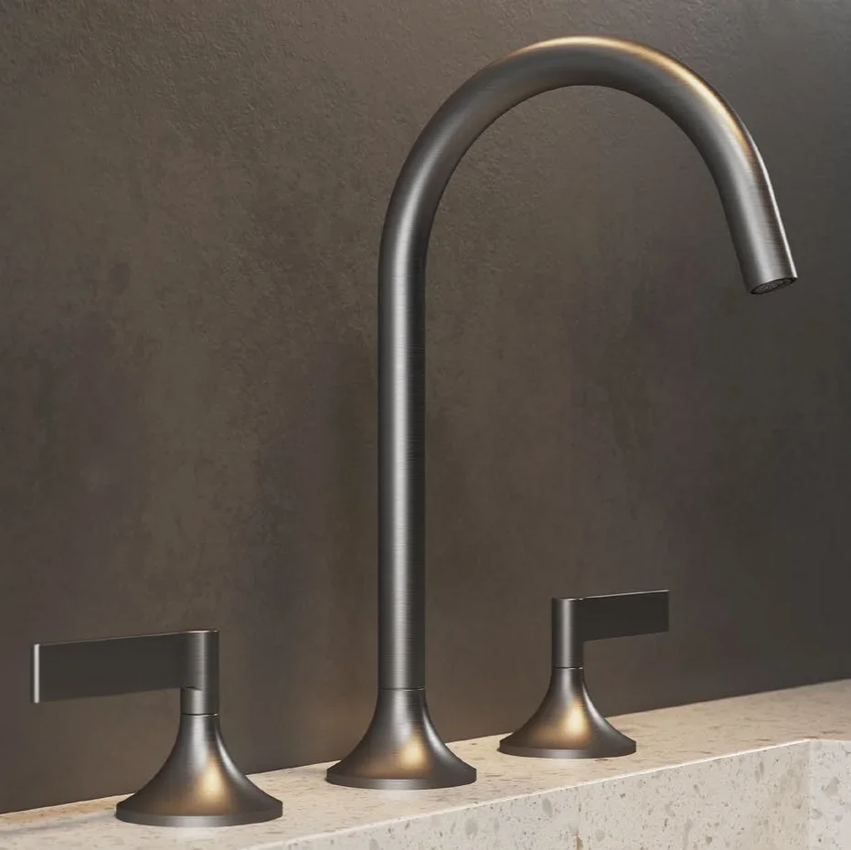 Wholesale deck mounted hot and cold basin faucet mixer zinc alloy double handle bathroom faucet