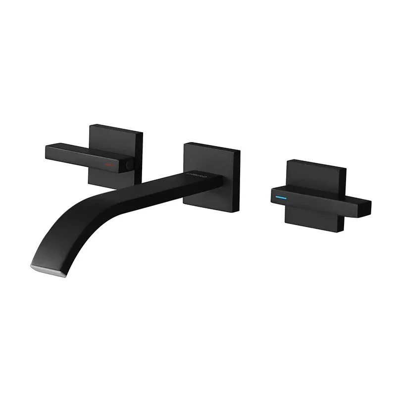 Hot sale modern Wall concealed dual Handle Brass Bathroom faucet black basin faucet bathroom tap