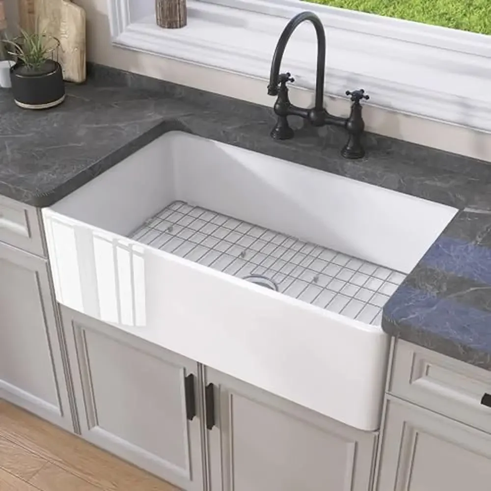 Fireclay Apron Front Farmhouse Sink 30 Inch Large Single Bowl Undermount Kitchen Sink White Stain Resistant Deep Basin Modern