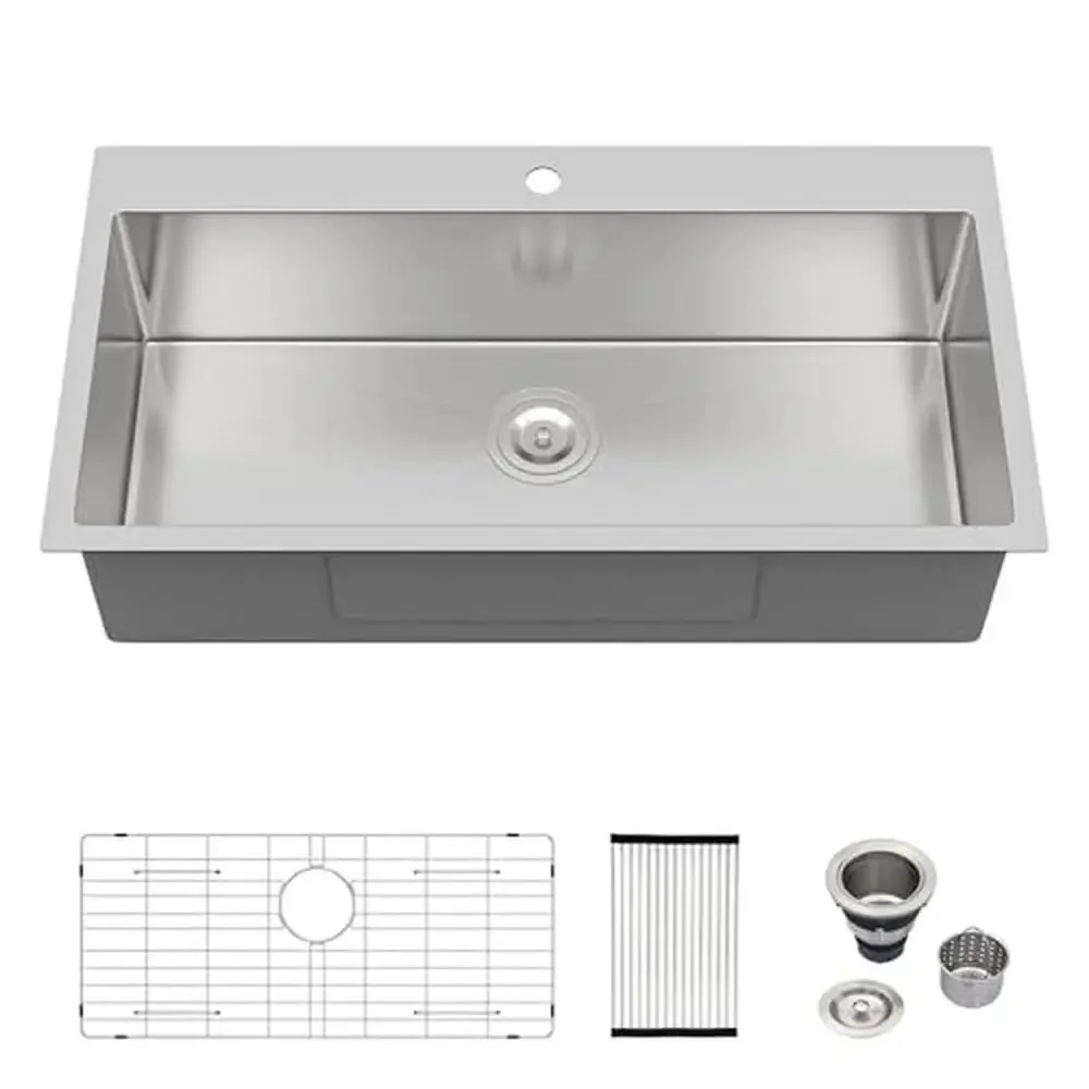 36 Inch Handmade Stainless Steel Drop In Kitchen Sink with Anti-Condensation Coating and Bonus Accessories