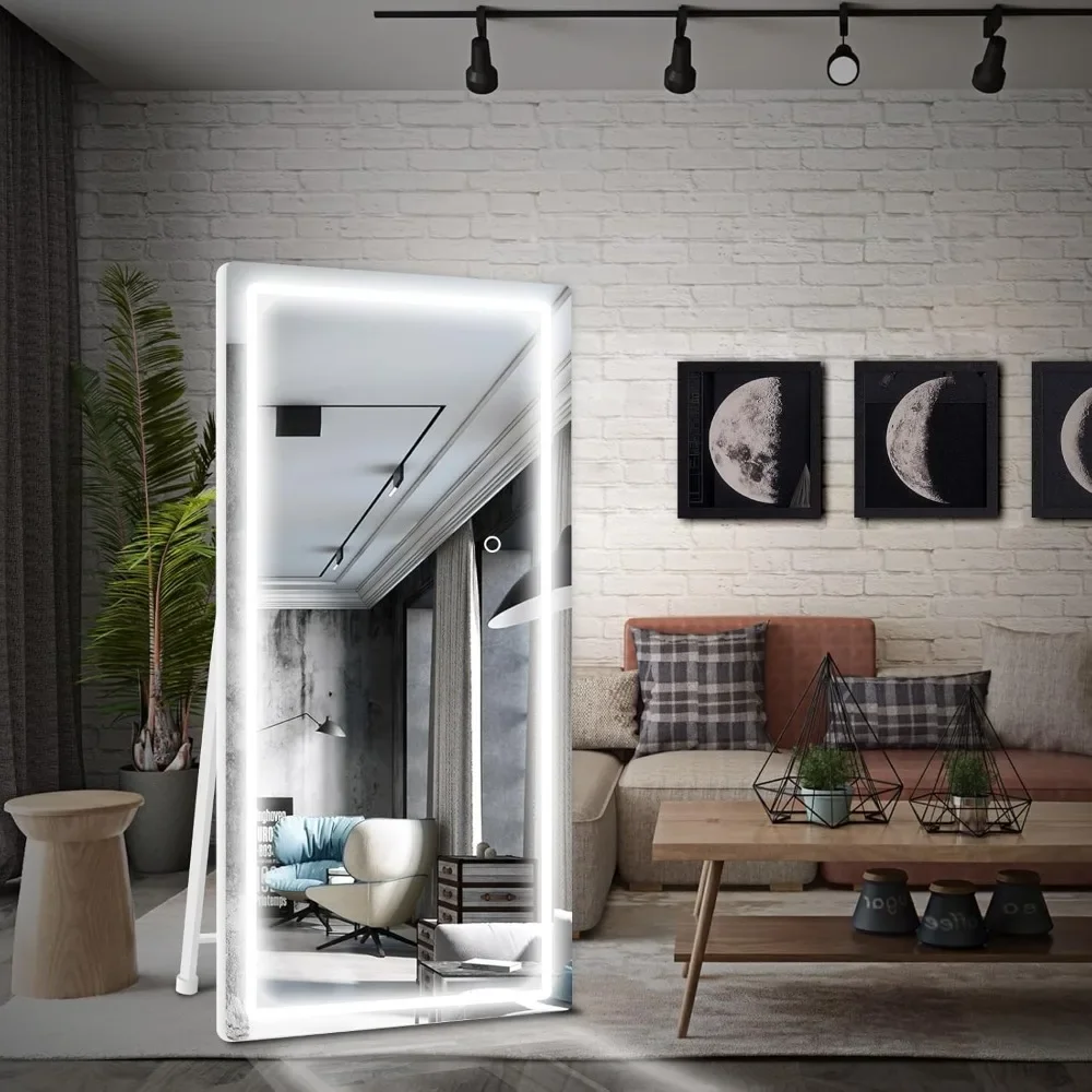 79" X 32" Full Body Mirror, Free Standing & Wall Mounted Mirrors with Lights, Dimming & 3 Color Lighting, Leng