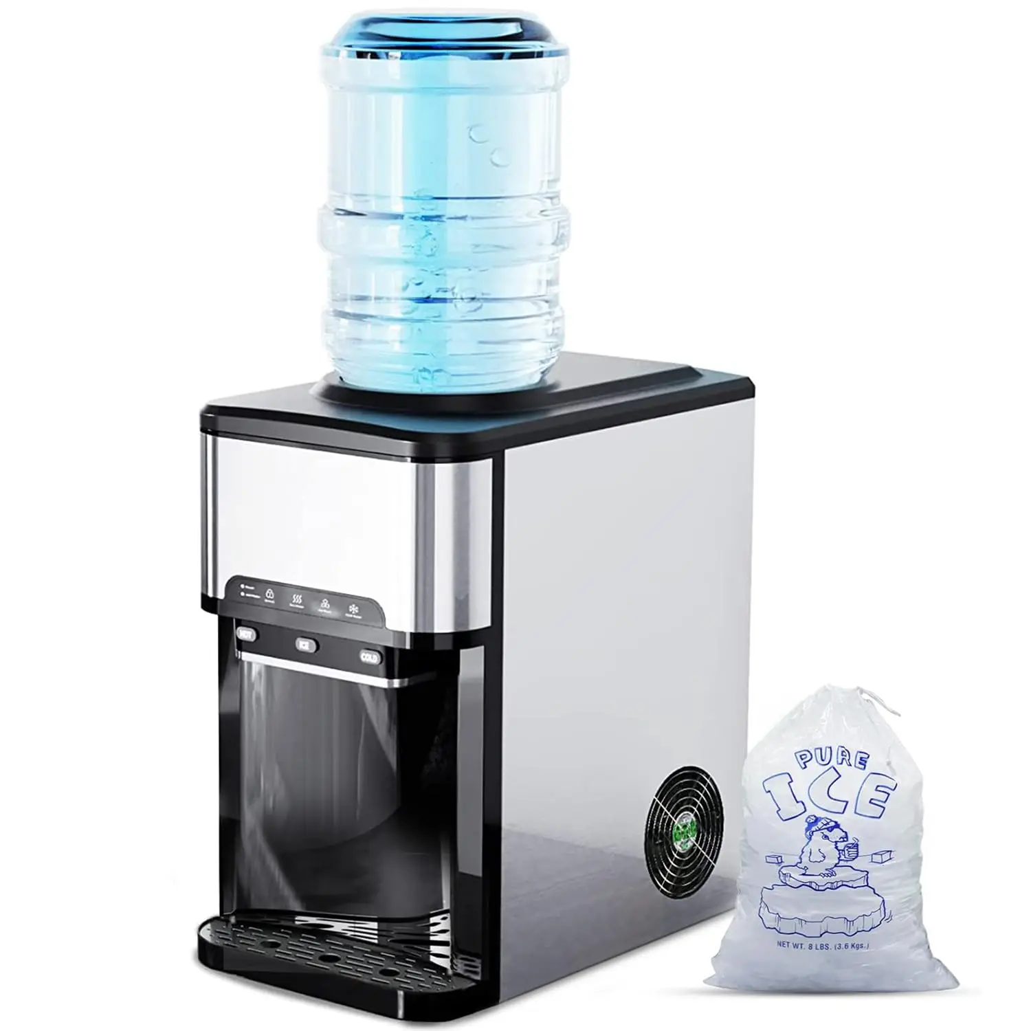 Machine , 3 in 1 Portable Ice Maker with Hot/Cold Water Dispenser, 12 Cubes in 7 Mins Stainless Steel Nu