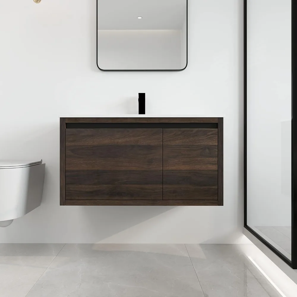 36" Floating Bathroom Vanity with Sink, 36 Inch Single Sink Wall Mounted Bathroom Vanity, with 1 Door and 1 Drawer, Basin S