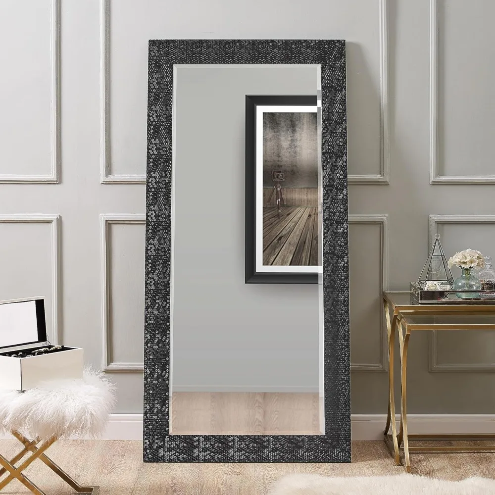 66" L X 32" Full Length Mirror with Faux Wood Frame, Large Decorative Wall Mirror, Tall Full Body Floor Mirror for Bed