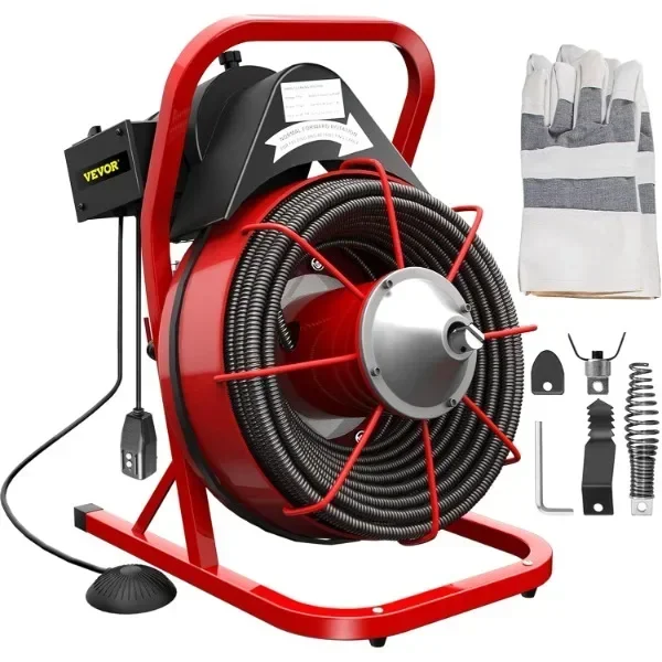 VEVOR Drain Cleaner Machine 75Ft x 1/2Inch, 370W Drain Cleaning Machine Fits 1 Inch (25mm) to 4 Inch(100mm) Pipes