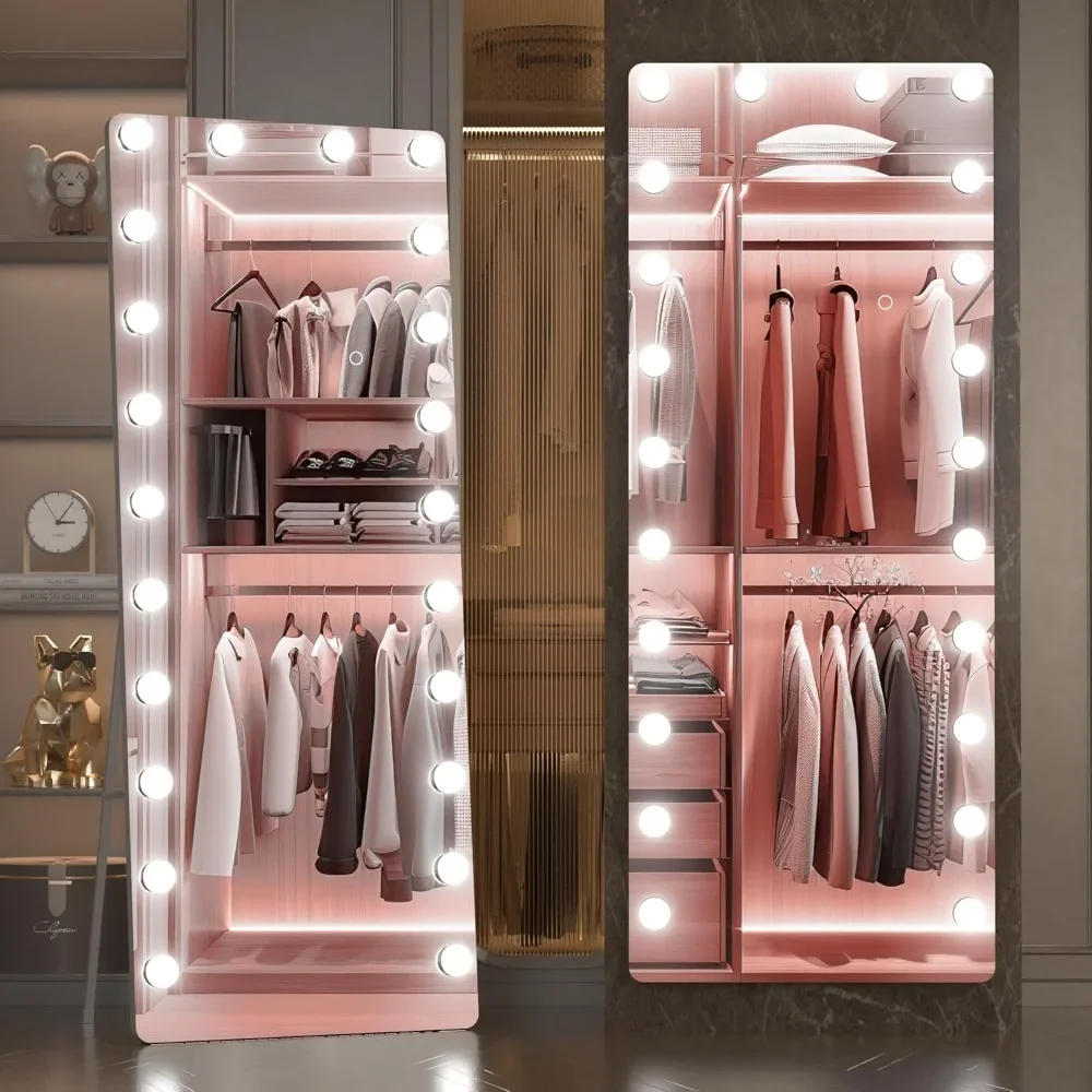 65" X 22" Full Body Mirrors with Bulbs, 3 Colors Temperature, Wall Mounted, Led Standing Mirror, Full Length Mirror wi
