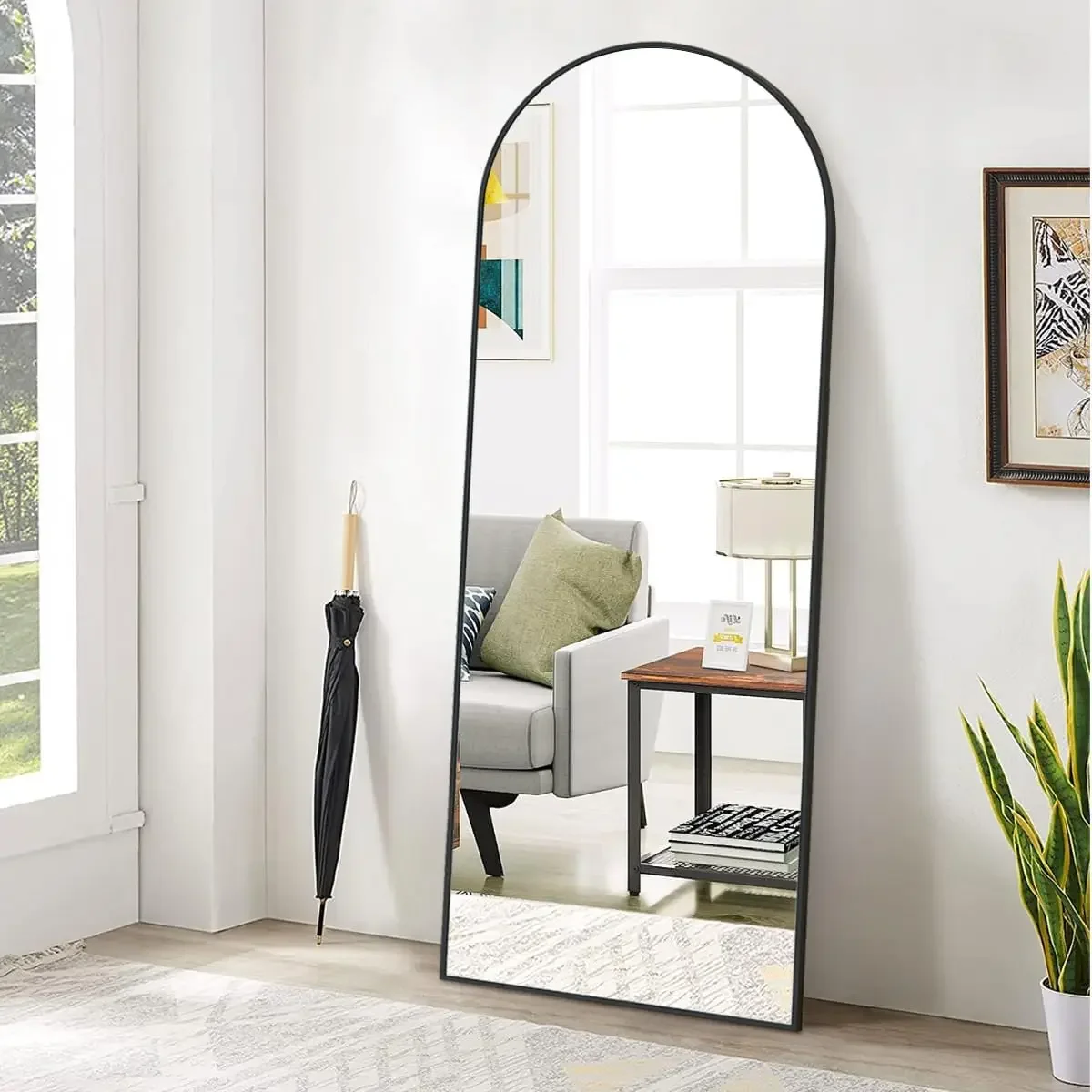 65"x24" Arch Floor Mirror, Full Length Mirror Wall Mirror Hanging or Leaning Arched-Top Full Body Mirror with Stand f