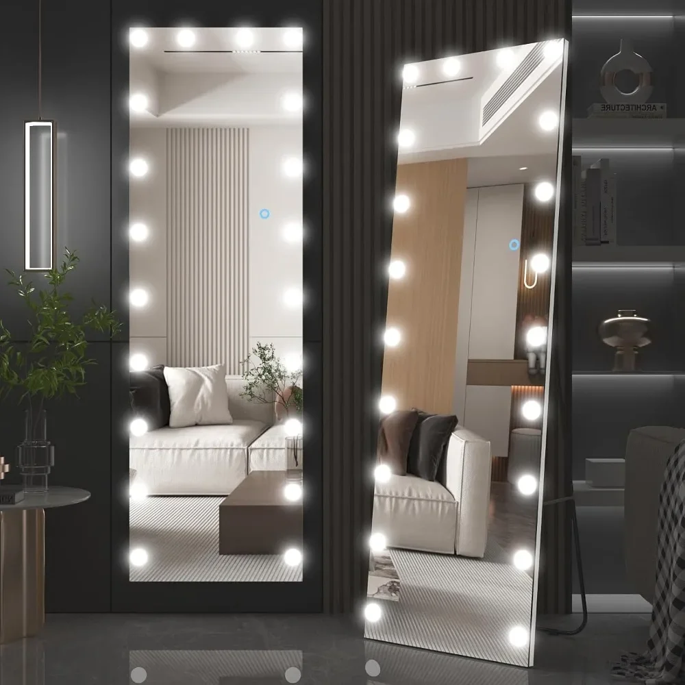 63"x20" Full Length Mirror with Lights, Wall Mounted Dressing Touch Control Mirror for Bedroom Living Room, Free Stand