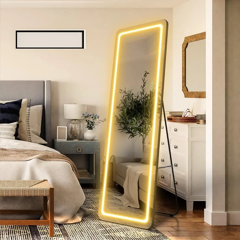 63"x20" LED Mirror with 7 Color Modes, Touch Sensor, Adjustable, Body Mirror Stand, Full Length Wall Mounted Hanging M