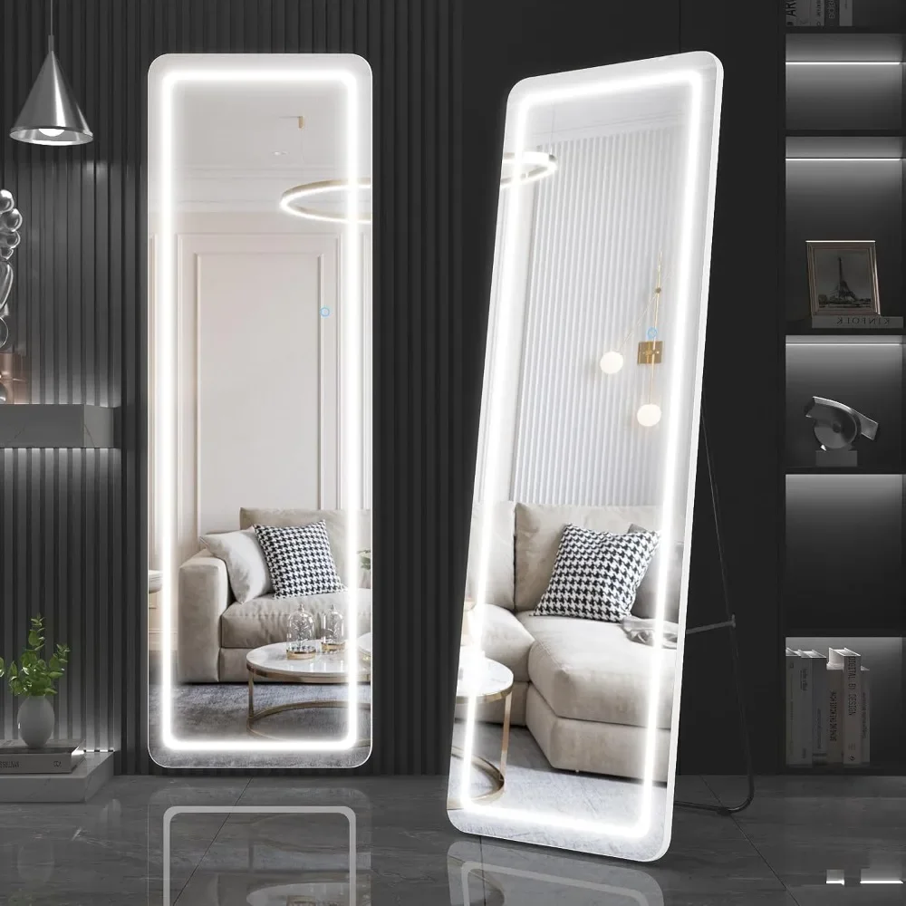 63"x20" Full Length Floor Mirror Dimming Lights, Touch Control, Wall Mounted Hanging Mirror, Full-Size Body Lighted Mi