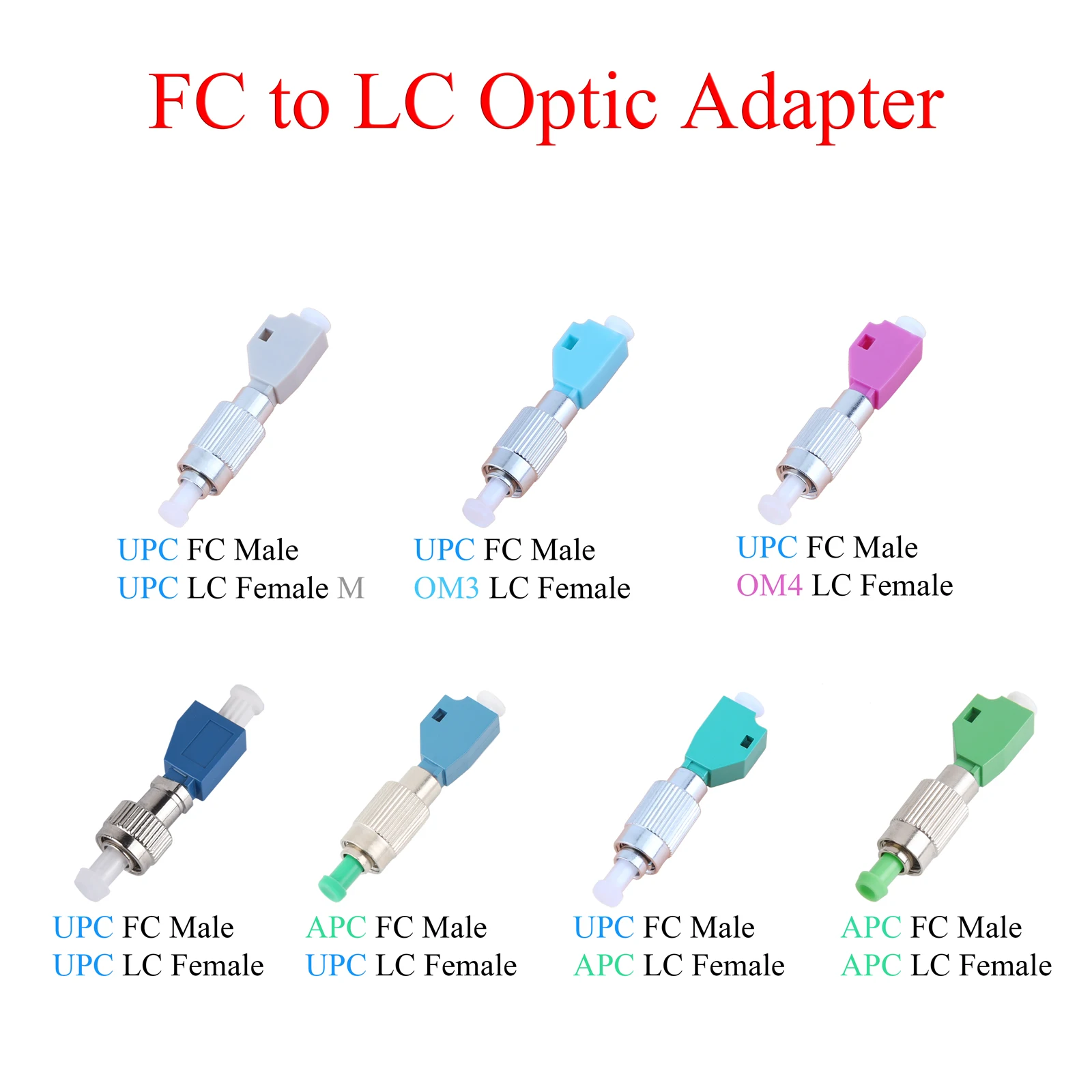 4PCS Fiber Optic Adapter FC APC/UPC Male to LC UPC/APC/OM3/OM4 Female Single Mode Multimode Converter