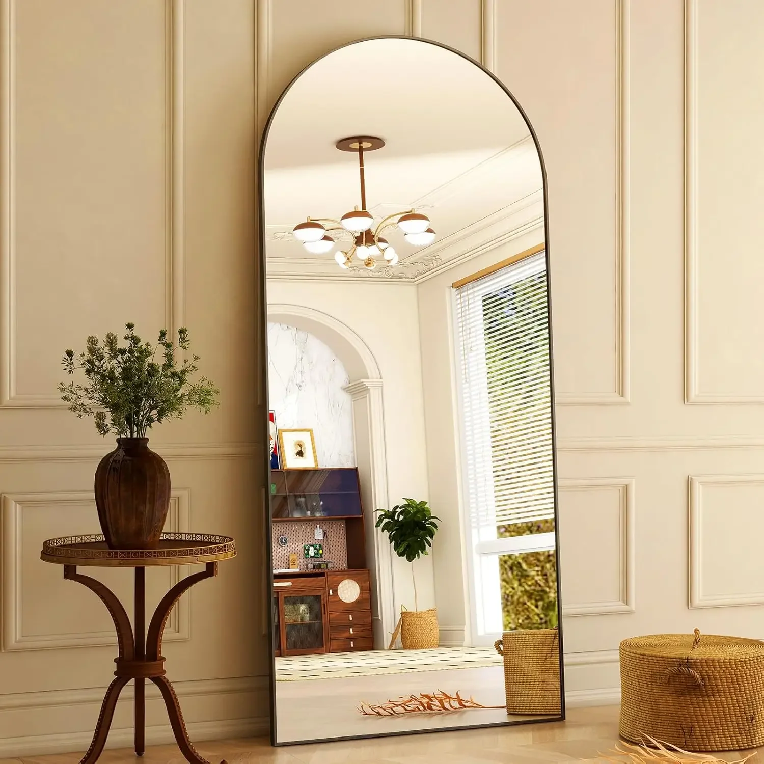 76"x34" Arched Full Length Mirror Free Standing Leaning Mirror Hanging Mounted Mirror Aluminum Frame Modern Simple Hom