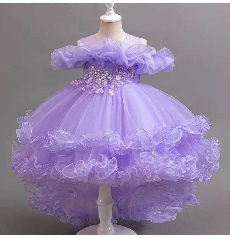 3-10 year old girl children's dragging dress new elegant girl performance puff skirt princess skirt flower children wedding