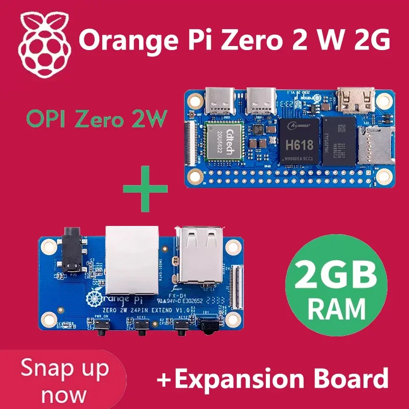 Orange Pi Zero 2 W 2G+Expansion Board,DDR4 Allwinner H618 Orange Pi Zero 2W BT BLE SBC Single Board Zero2W Mini PC