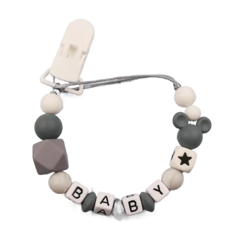 Baby Personalized Name Silicone Pacifier Clip Newborn Dummy Safe Teething Chain Teether Pacifier Holder Chain Accessories