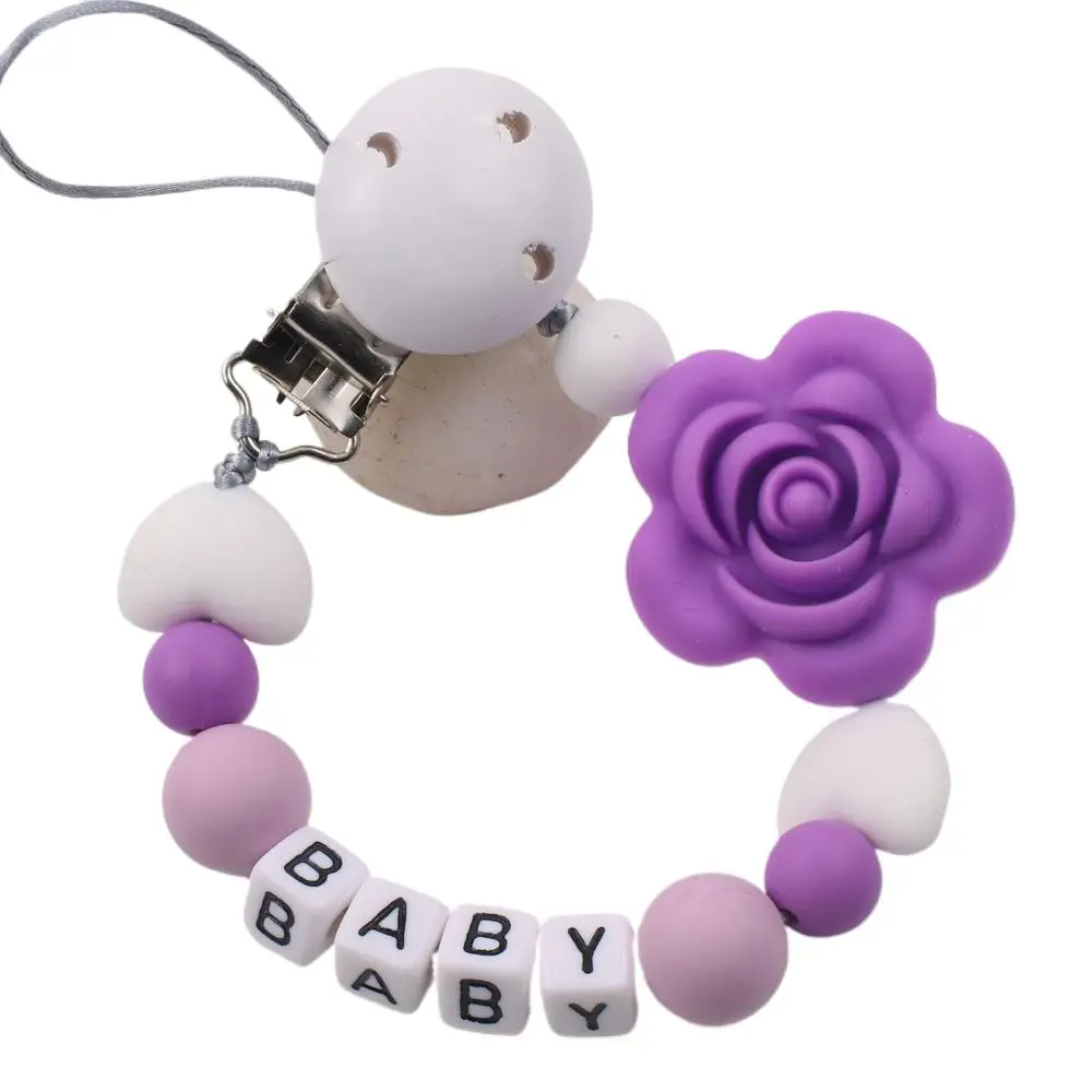 Handmade Free Personalized Name Silicone Beads Custom Name Pacifier Clips Safe Teether Chain Baby Teether Dummy Clip Holder Gift