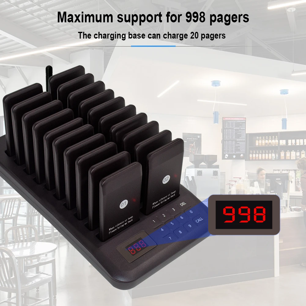 Restaurant Pager 20 Pagers 1 Keyboard Transmitter Pager System Call Waiter Wireless Calling Hotel Cafe Buzzer for food Truck
