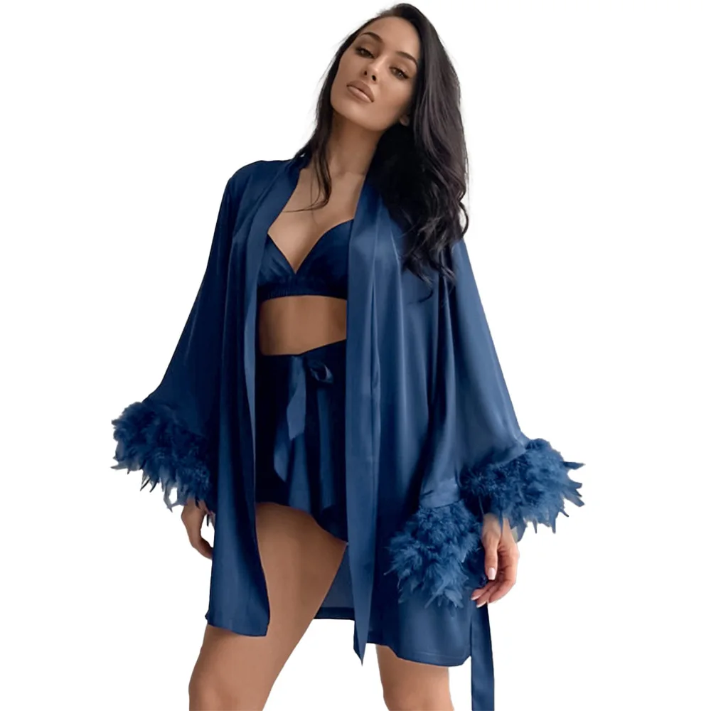 3-Piece Lingerie and Robe Set Set Luxury Hotel Style Bathrobe Set Spring Homewear