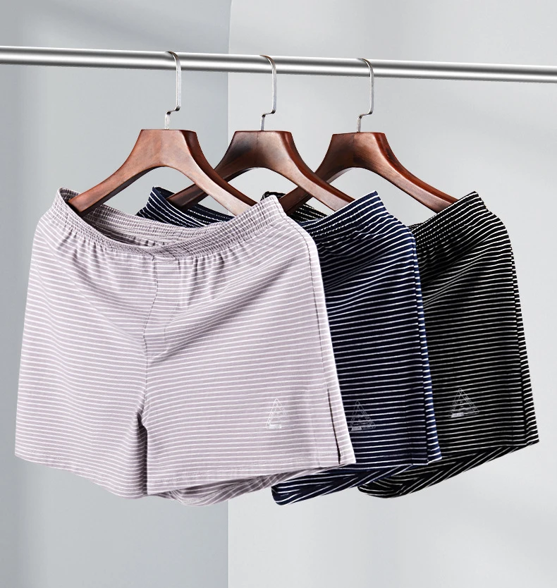 Men's Cotton Boxer Shorts Casual Striped Sleep Underwear Soft Loose Comfortable Pure Cotton Homewear