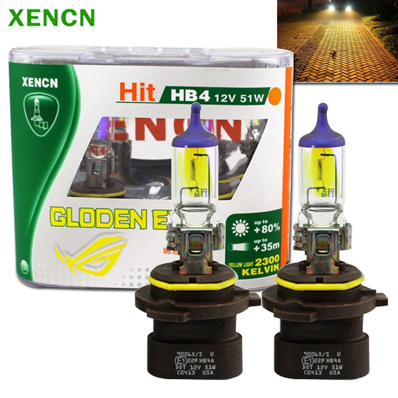 XENCN HB4A 9006XS 12V 51W P22d Gloden Eyes 2300K Super Yellow Light Halogen Headlight Auto Bulbs Car Fog Lamp OEM Quality (2pcs)