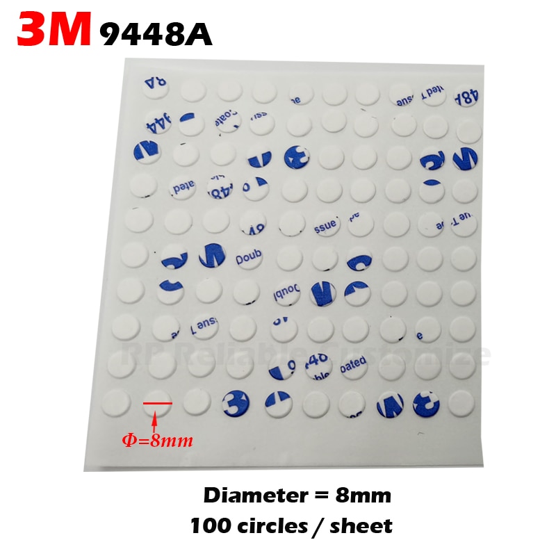 100 Circles Diameter=8mm Sticky Dot, 3M 9448 White Tissue Double Face Adhesive Tape Round Sticker