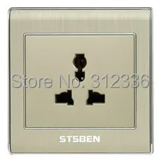 free shipping Aluminum drawbench international standard 3 Holes wall Socket Wall Outlet multifunctional socket champagne color