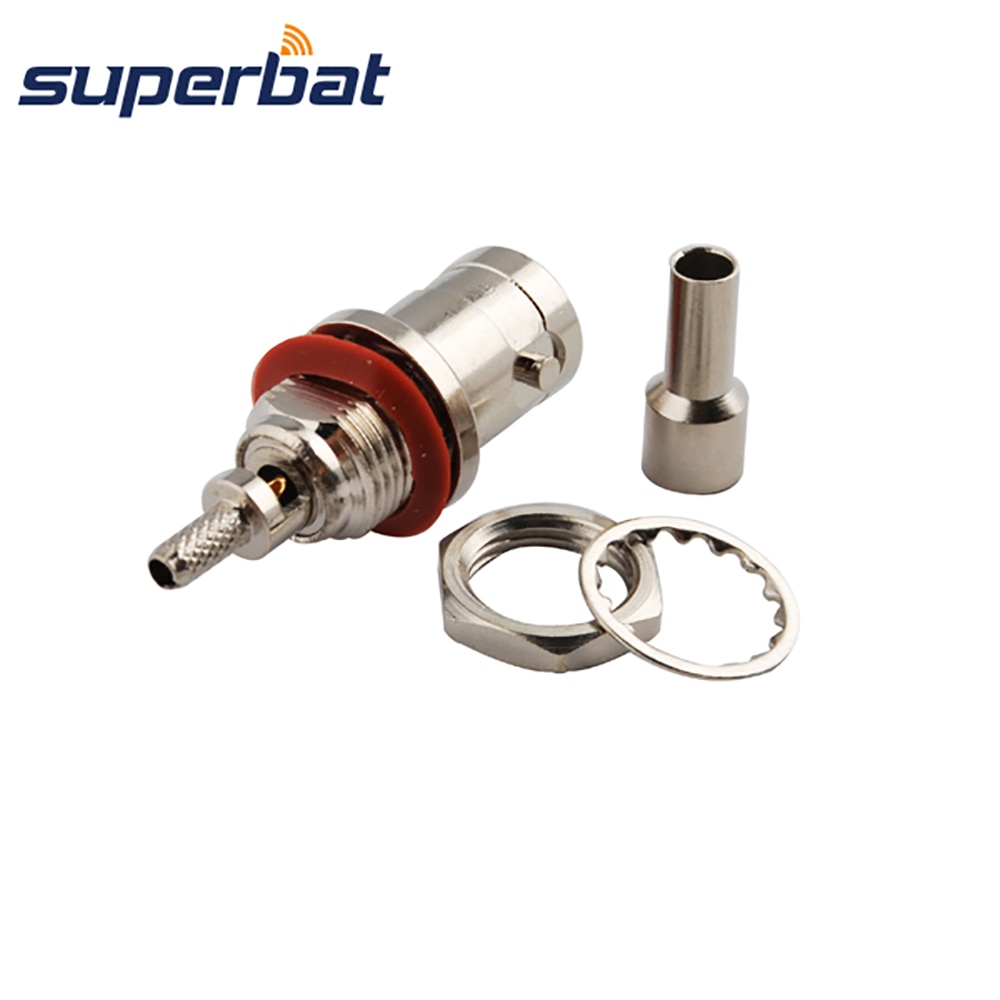 Superbat 10pcs 75ohm BNC Crimp Female Bulkhead O-ring RF Coaxial Connector for Cable RG179,RG174,RG316,LMR100
