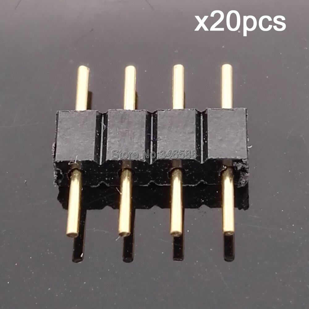 20pcs/lot 10mm 4-Pin 4Pins Male to Male Plug RGB Connector, 4 Pin Black Color Needle Insert for 3528 and 5050 RGB LED Strips