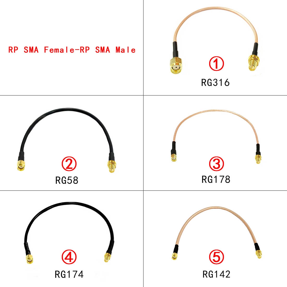 Wifi Router Extension RP SMA Male to Reverse Female Pigtail Cable Adapter RG316 RG174 RG178 RG58 RG142
