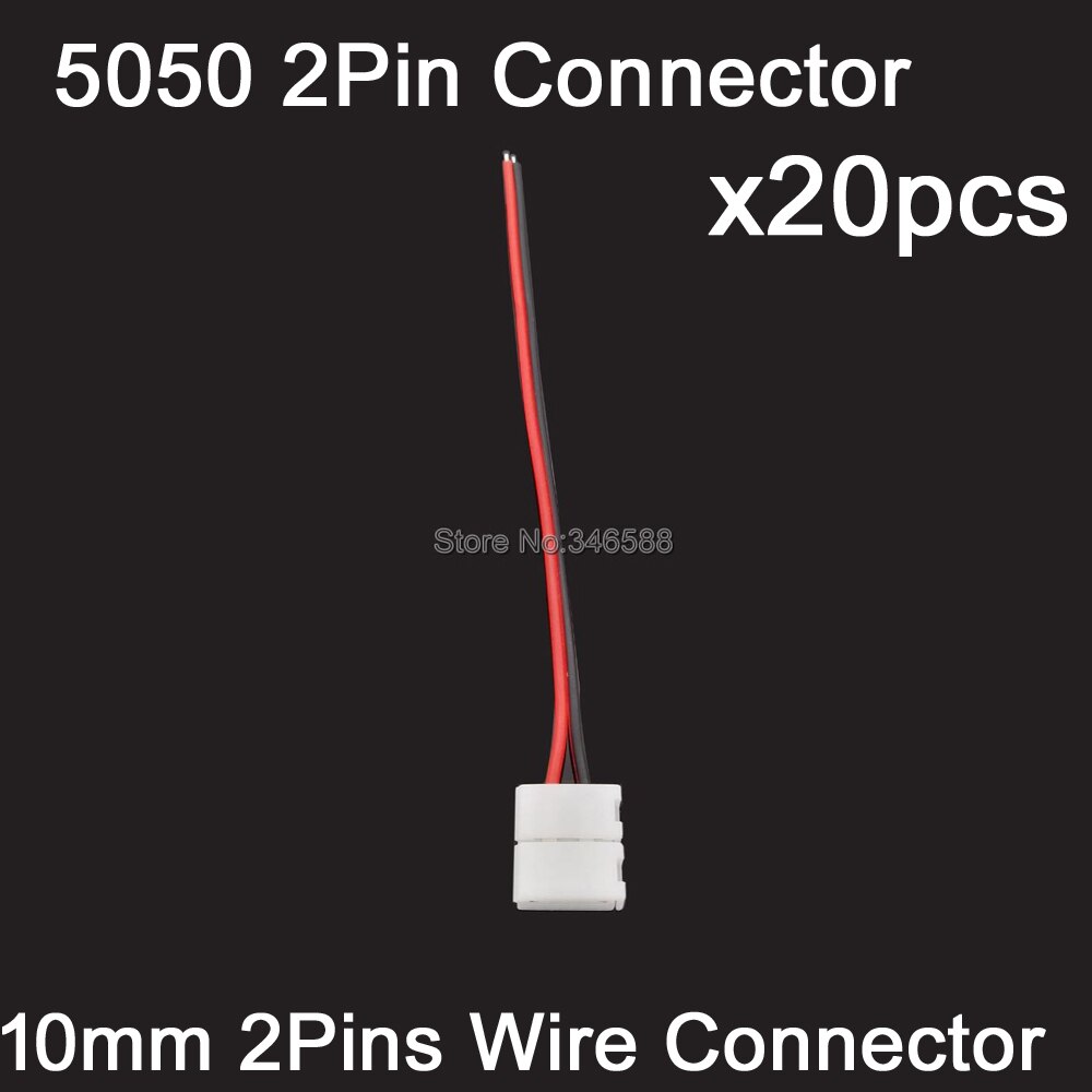 20PCS 10mm 2Pins 2-Pin 5050 SMD Single Color LED Strip Connector,Solderless Welding Free 15cm Wire with One End PCB Connector