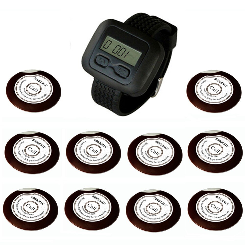 SINGCALL Wireless Calling Pager System, Remote Call Button for Kitchen, Hotel, Waiter Service, 10 Bells and 1 Watch Receiver
