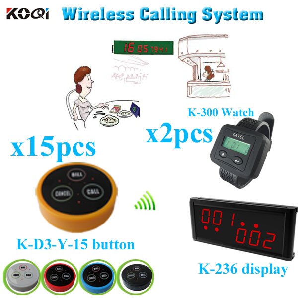 Table Pager System for Restaurant button call receiver display watch (1 display receiver+ 2 watch +15 table bell button)