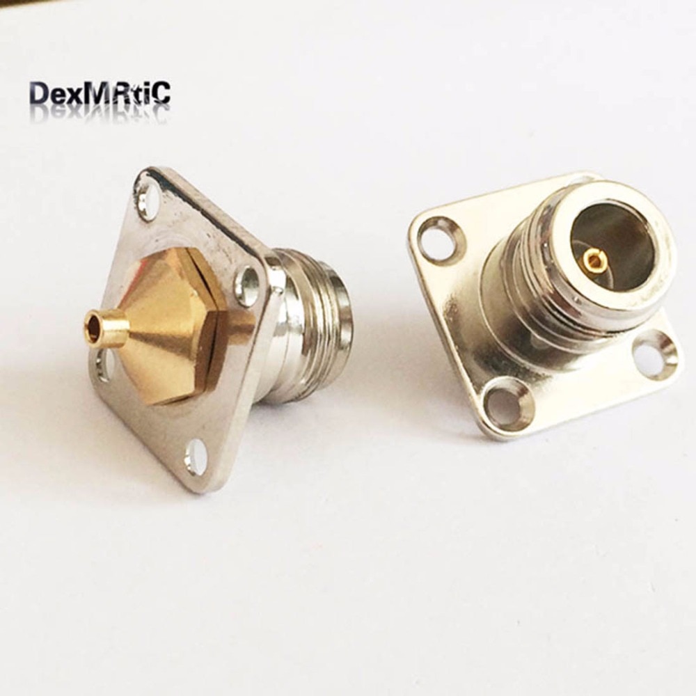 1pc N female jack RF Coax Connector Solder RG405,086' Cable Straight,4-hole panel mount Nickelplated NEW wholesale