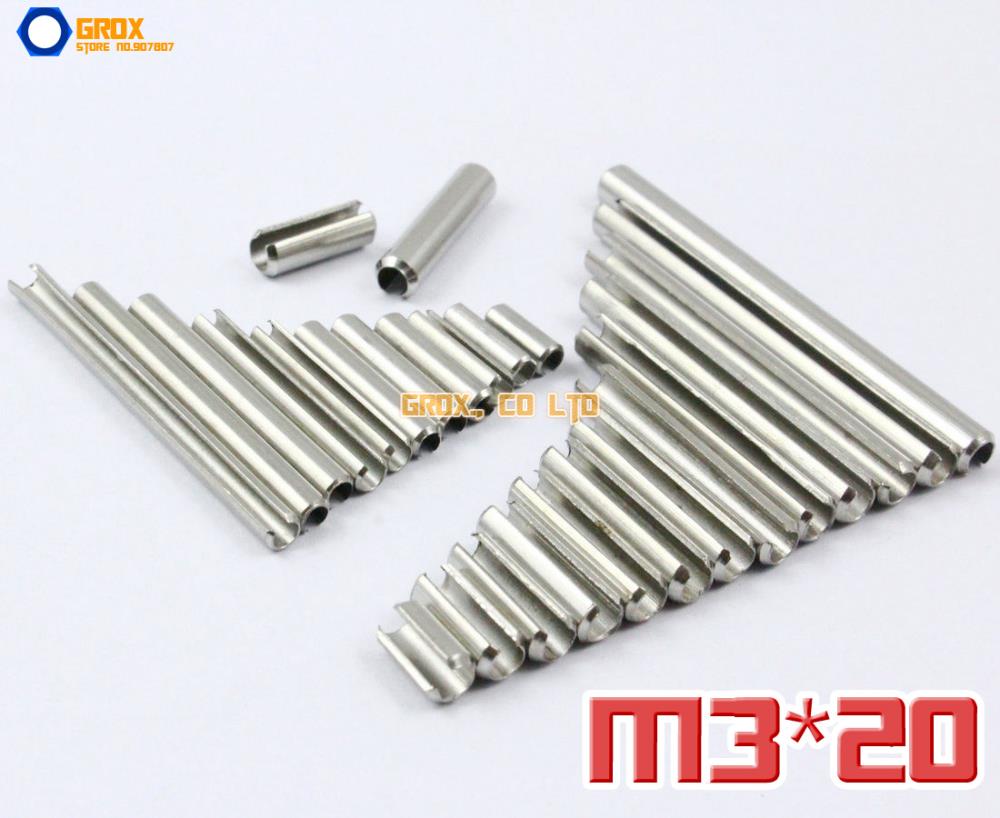 100 Pieces M3 x 20mm 304 Stainless Steel Slotted Spring Tension Pin Sellock Roll Pin