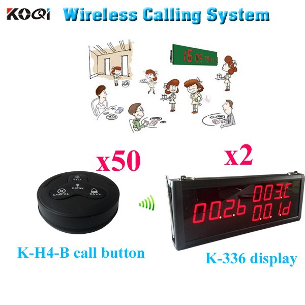 Wireless Calling System Buzzer For Waiters 2 Transmitter Display With 50 Call Buttons