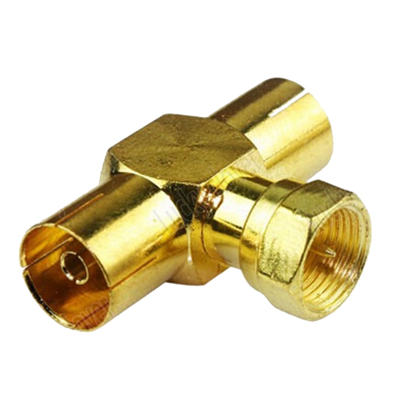 10pcs F male plug to Two Double RF IEC TV PAL female Triple T in Series RF CONNECTOR Adapter 2F1M