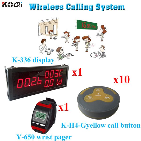 Electronic Customer Call Paging System Monitor With Watch And Transmitter (1 display 1 wrist watch 10 call button)