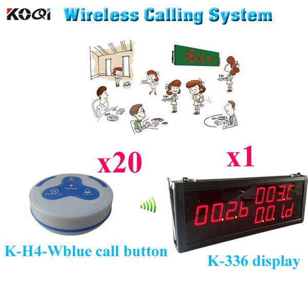 Restaurant Call System Hot CE passed Wireless Waiter Paging Bell Service Buzzer With Screen( 1pcs display+ 20pcs call button)