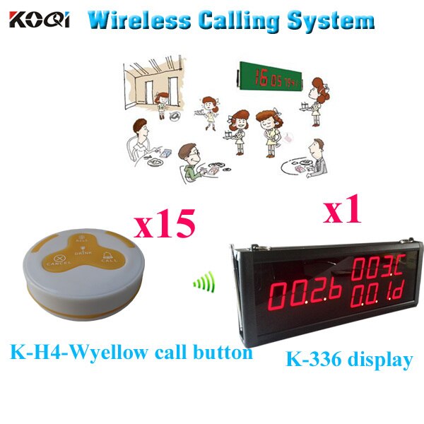 Restaurant Pager System Business Market Demand Kitchen Waiter Calling Buttons( 1pcs display+ 15pcs call button)