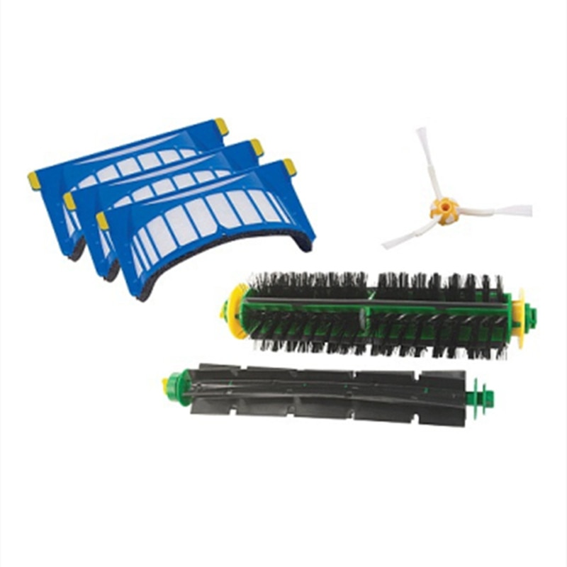 Aerovac Filter+3 Arms Side Brush+Bristle and Flexible Beater Brush for iRobot Roomba 500 series Vacuum Cleaner