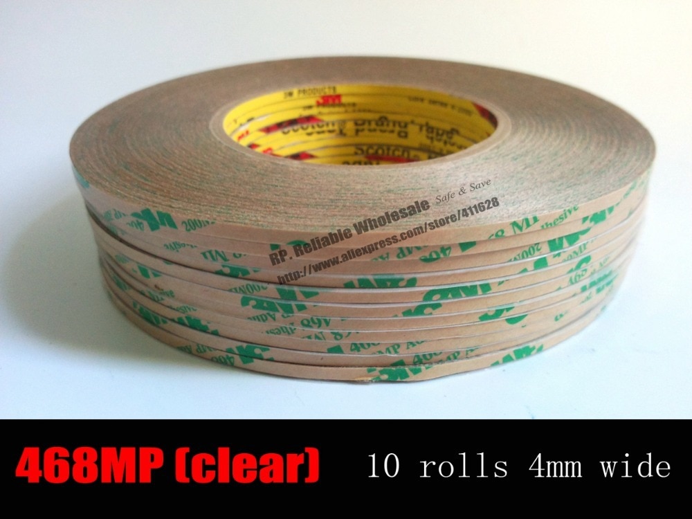 10 Rolls (4mm*55M 0.13mm) 3M 468MP High Performance Double Coated Adhesive Transfer Tape, Hi-temp. for Car Phone Panel Edge