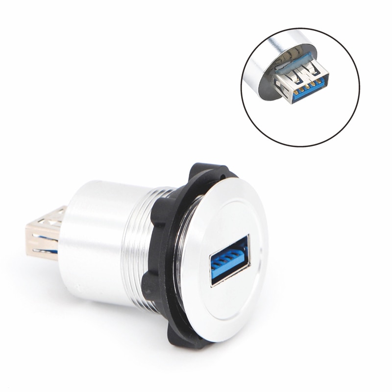 22mm USB connector socket mounting diameter metal USB3.0 Female A to Female A (Silver or black surface)