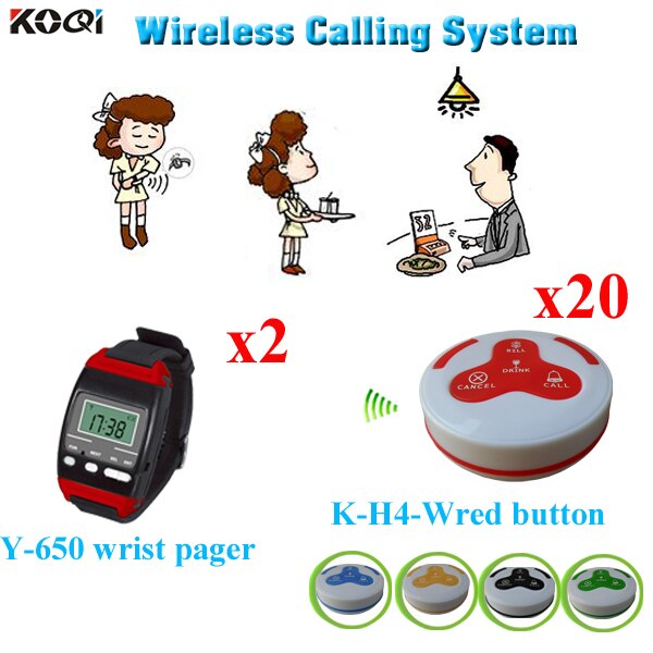 Personal Monitor System Wireless Long Range Distance For 2pcs Waiter Watch Pager And 20pcs Waterproof Call Button