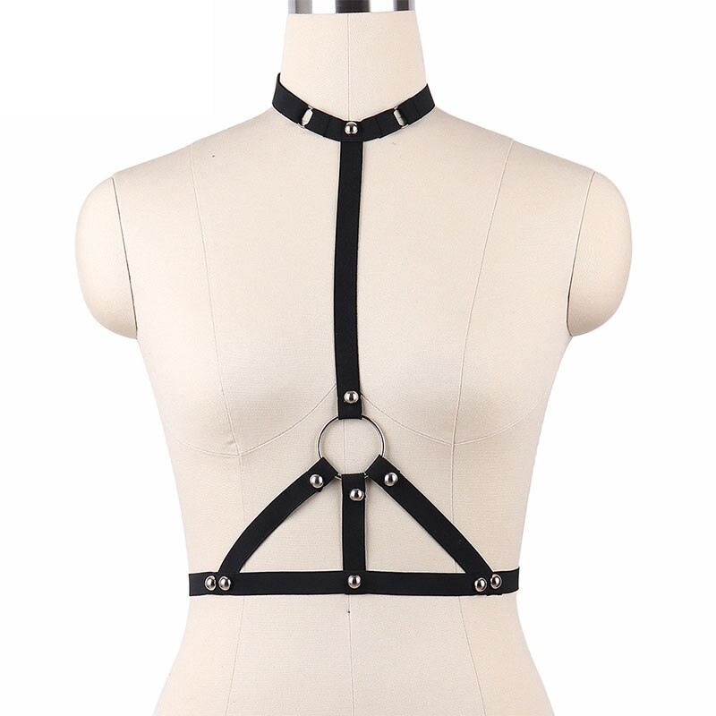 Sexy Elastic Crop Top Lingerie Body Harness Bra Frame Cage Bra Body Bondage Fetish Body Harness Belt Rave Wear Bodysuit O0037
